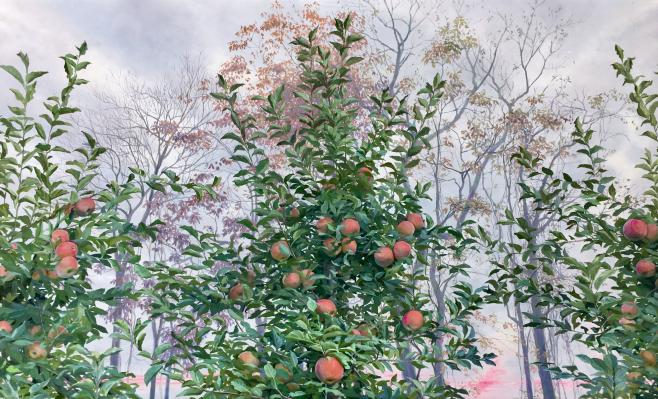Sunset in the Orchard. 2020. oil on linen. 38 x 54.