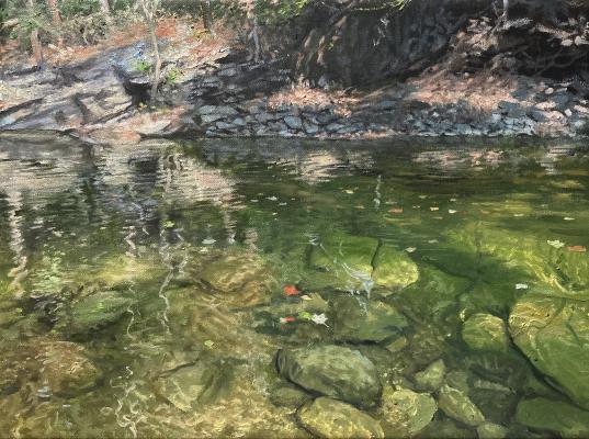 Wickecheoke Swimming Hole #2. 2024. oil on linen. 9 x 12.