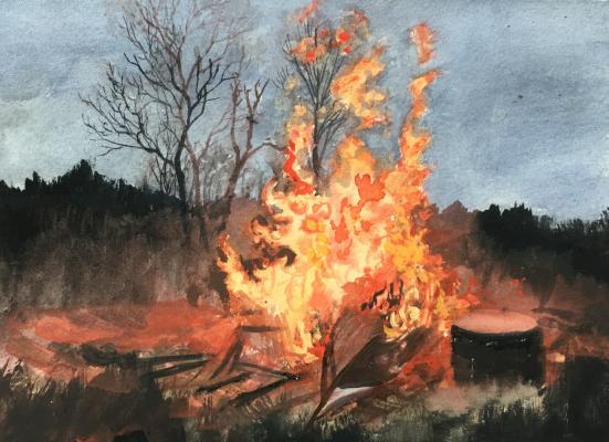 Burning Alex's Boat. 2017. watercolor on paper. 4